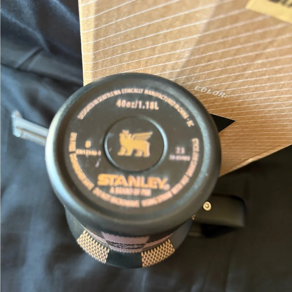New Stanley 40oz Laser LEngravedV Checkered Travel Mug - Black and Gold - Picture 8 of 8